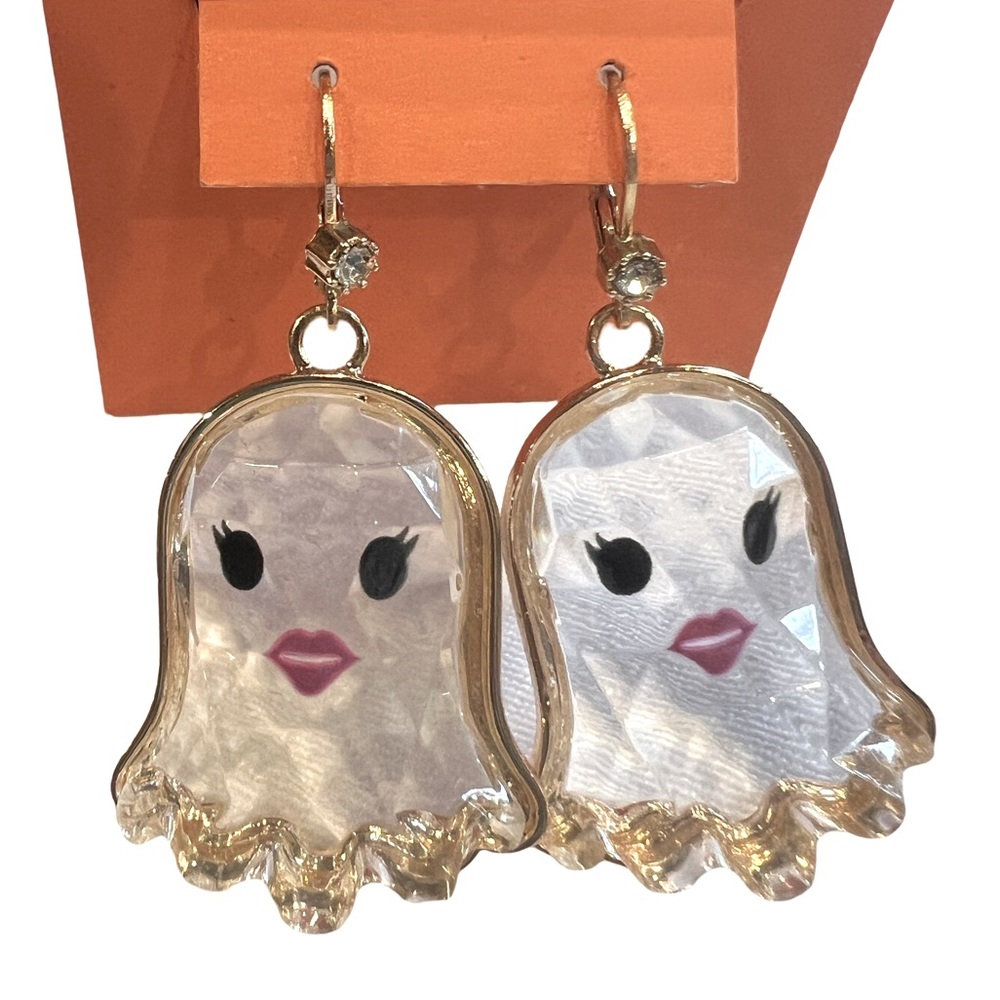 Betsy Johnson  NWT Cute Halloween White Faceted Girl Ghost Earrings (J116) - Picture 6 of 8